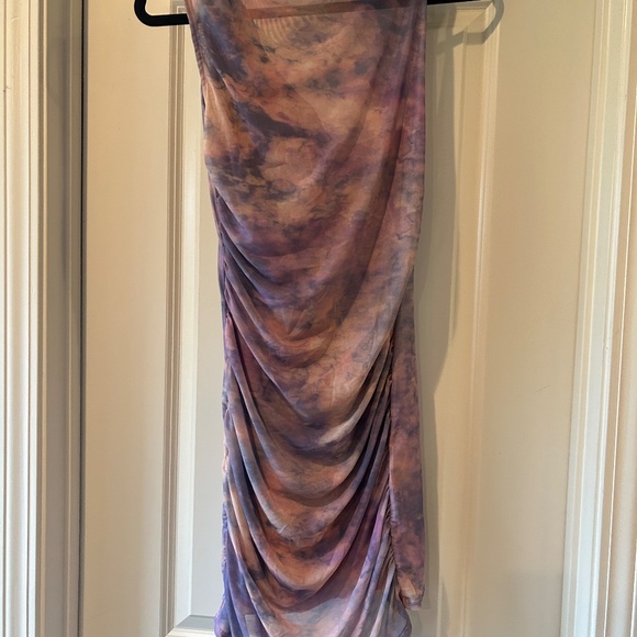 Tie Dye Mock Neck Mesh Short Dress - Picture 2 of 4